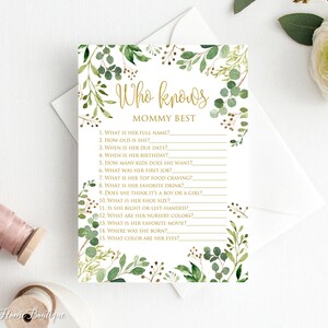 Who Knows Mommy Best Game, Greenery Baby Shower Games, Garden Baby Shower, Instant Download, Digital File, BS33