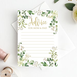 Groen babyshower advieskaarten, advies voor mama en papa, laat je advies achter, tuin babyshower, digitaal bestand, BS33