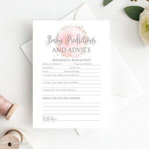 Jeu de pronostics et de conseils pour bébé, cartes de conseils roses et grises pour baby shower, téléchargement immédiat, fichier numérique, BS051