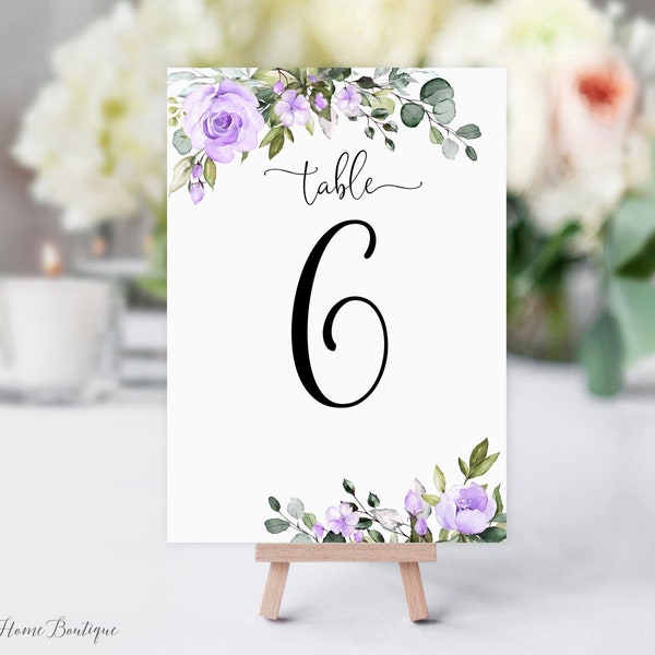 Purple Table Numbers, Purple Wedding Table Numbers, Floral Table Numbers, purple Birthday Table Numbers, Digital Files, W1464