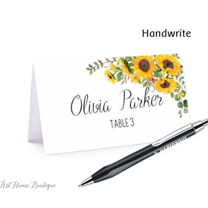 Sunflower Place Cards, Yellow Place Cards, Food Tents, Name Card, Seating Card, Yellow Wedding Place Cards, Bridal Shower Place Cards, W1025