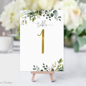 Greenery Gold Wedding Table Numbers, Botanical Table Numbers, Greenery Table Numbers, Birthday Table Numbers, W1128