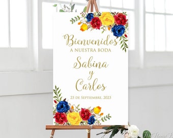 Bienvenidos a Nuestra Boda, Welcome Wedding Sign, Mexican Wedding Sign, Spanish Sign, Red Yellow Blue Wedding Sign, Digital File, W811