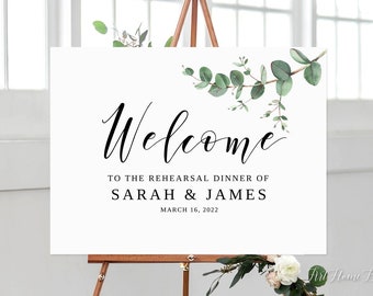 Eucalyptus Rehearsal Dinner Welcome Sign, Botanical Rehearsal Dinner Welcome Sign, Greenery Rehearsal Dinner Sign, Digital file, W1081
