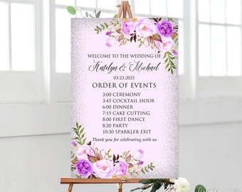 Order of Events Wedding Sign, Purple Order of Events Sign, Timeline Wedding Sign, Wedding Timeline, Event Sign, Digital File, W268