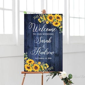 Sonnenblume Marine Hochzeit Willkommensschild, rustikales Willkommen Hochzeitsschild, Willkommen zu unserer Hochzeit Zeichen, Sonnenblumen Willkommensschild, Digitale Datei, W1026