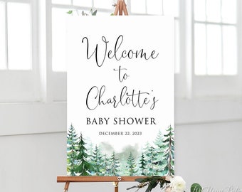 Winter Baby Shower Welcome Sign, Forest Baby Shower Sign, Woodland Baby Shower Welcome Sign, Digital file, W1264