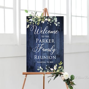 Rustic Navy Family Reunion Welcome Sign, Greenery Welcome Sign, Reunion Poster, Fall Welcome Sign, Personalized Digital file, W1248-1