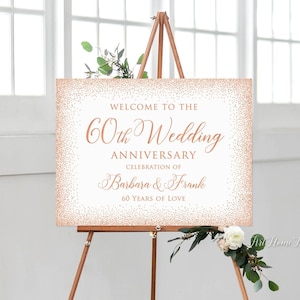 60th Anniversary Welcome Sign, 60th Anniversary Decoration, Rose Gold Anniversary Sign, Printable Welcome Sign, W777-2