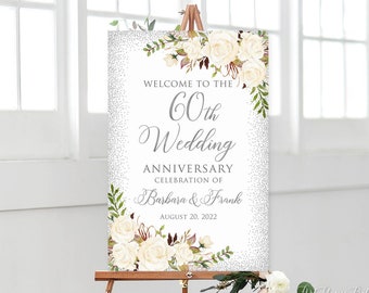 60th Wedding Anniversary Welcome Sign, 25th Anniversary Decoration, Silver Anniversary, Diamond Anniversary, Printable Welcome Sign, W598-1