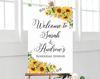 Sunflower Rehearsal Dinner Welcome Sign, Sunflower Welcome Sign, Printable Sign, Digital File, W1025