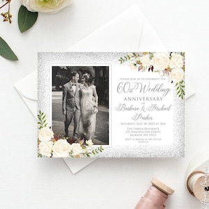 60th Anniversary Invitation, Silver Anniversary Invitation, Photo Wedding Anniversary Invitation, Invitation with Photo, W598-2