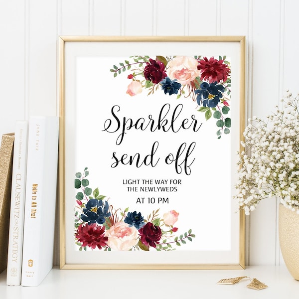 Sparkler Invia segno, Sparkler Invia segno di nozze, Segno Sparkler stampabile, Borgogna, Marina, Blush, W411