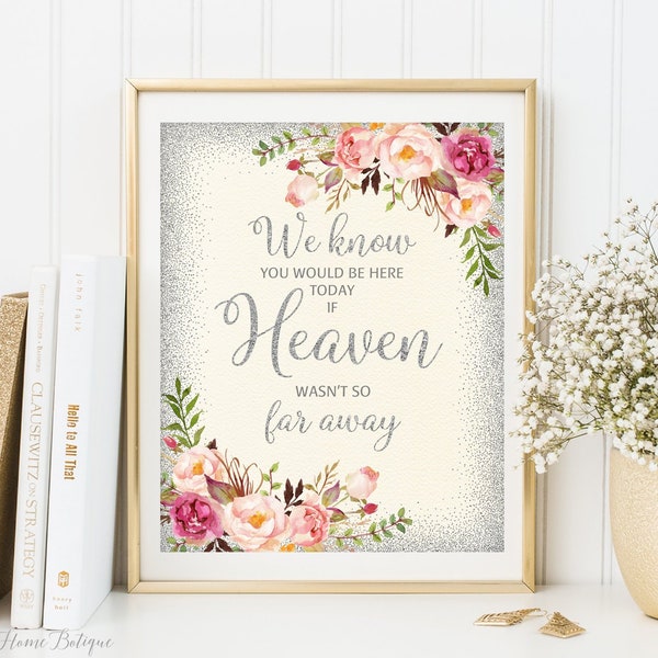 We Know You Would Be Here Today If Heaven Wasn't So Far Away, Ivory Wedding Sign, Memorial Wedding Sign, In Loving Memory, Printable, W93