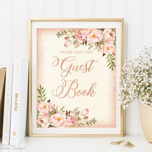 Guest Book Sign, Ivory Wedding Guest Book Sign, Please Sign Our Guest Book Sign, Rose Gold Wedding Sign, W539