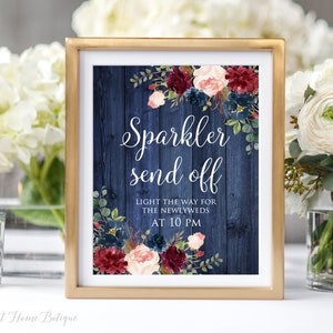Sparkler Send Off Sign, Navy rustic Sparkler Send Off Wedding Sign, Sparkler Sign Printable, Burgundy Navy Blush, W863