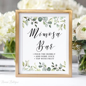 Botanical Mimosa Bar Sign, Greenery Mimosa Bar Sign, Garden Wedding Bar Sign, Bubbly Bar Sign, Bridal or Baby Shower Wedding Event, W1080