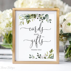 Greenery Wedding Cards and Gifts Sign, Botanical Cards and Gifts Sign, Gift Table Sign, Eucalyptus Cards and Gifts Sign, W1124