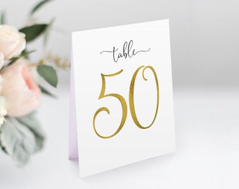 Tented Table Numbers, Folded Table Numbers, Tent Table Numbers, 1-50 Table Numbers, Gold Table Numbers, W1127-2