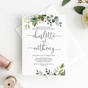 Greenery Rehearsal Dinner Invitation, Botanical Rehearsal Dinner Invite, Digital File, W1124-1