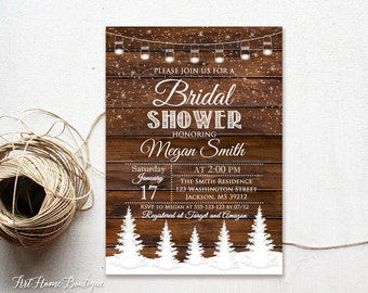 Winter Bridal Shower Invitation, Rustic Bridal Shower Invitation, Mason Jar Bridal Shower Invite, Winter Wonderland Invitation, #AS14