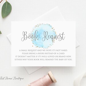Apportez un livre au lieu d'une carte pour une fête prénatale bleue, Apportez un livre pour une fête prénatale, carte de demande de livre bleu gris, fichier numérique, BS049