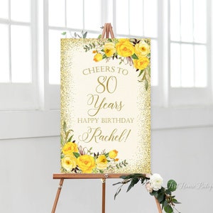 Saludos a 80 años signo de bienvenida, signo de bienvenida de cumpleaños, cualquier edad, signo de bienvenida amarillo, signo de feliz cumpleaños, saludos, archivo digital W715-2