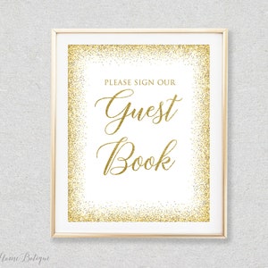Guest Book Sign, Wedding Guest Book Sign, Please Sign Our Guest Book Sign, Gold Floral Wedding Sign, Printable Wedding Sign, W800