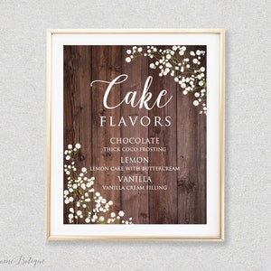 Schleierkraut Kuchen Flavours Schild, Dessert Schild, Gypsophila Hochzeit Dessert Bar Schild, W310