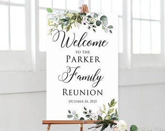 Panneau de bienvenue pour réunion de famille, panneau de bienvenue végétal, affiche de réunion, fichier numérique personnalisé, W255-1