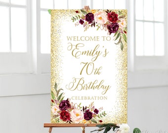 Birthday Welcome Sign, Welcome to Birthday Sign, Large Welcome Sign, Marsala Welcome Sign, Burgundy Birthday Sign, Printable Sign, W747