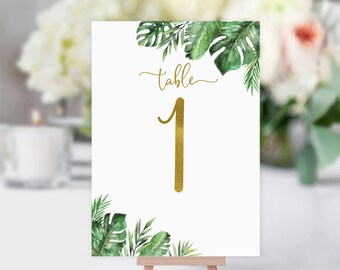 Tropical Table Numbers, Monstera Wedding Table Numbers, Palm Table Numbers, Birthday Table Numbers, Tropical Gold, Digital File, W1489