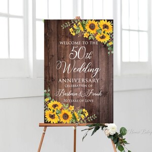 50th Anniversary Welcome Sign, 50th Anniversary Decoration, Rustic Sunflowers Anniversary Welcome Sign, Sunflowers, Digital file, W1022