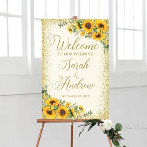 Sunflowers Wedding Welcome Sign, Gold Welcome Wedding Sign, Welcome To Our Wedding Sign, Sunflowers Welcome Sign, Digital file, W1023