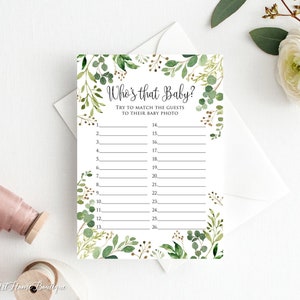 Qui est ce bébé, jeu de baby shower, Devinez qui baby shower, jeux de baby shower de verdure, téléchargement immédiat, fichier numérique, BS34