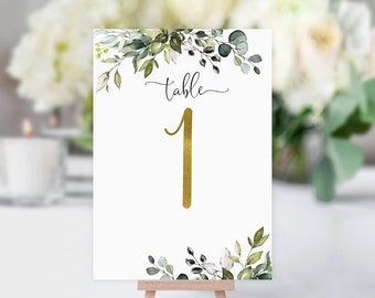 Greenery Gold Wedding Table Numbers, Botanical Table Numbers, Greenery Table Numbers, Birthday Table Numbers, W1128