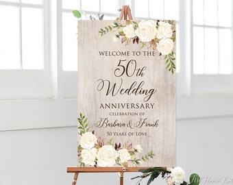 50th Anniversary Welcome Sign, 50th Anniversary Decoration, Rustic Anniversary Sign, 50 Years of Love, Printable Sign, W518