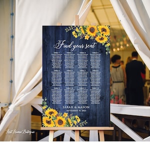 Rustic Navy Wedding Seating Chart, Sunflower Wedding Seating Plan, Find Your Seat, Birthday Seating Chart, Digital file, W1026