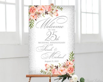 アート・デザイン・音楽 XLARGE 25TH ANNIVERSARY (with sign) Printed or Digital Coral and Silver 25th Anniversary Welcome Sign