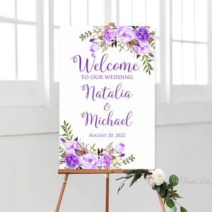 Purple Wedding Welcome Sign, Lavender Wedding Welcome Sign, Purple Wedding Decorations, Digital file, W1123