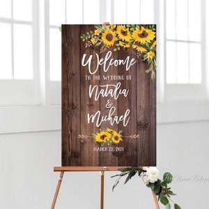 Sunflowers Wedding Welcome Sign, Rustic Welcome Wedding Sign, Welcome To Our Wedding Sign, Sunflowers Welcome Sign, Digital file, W883