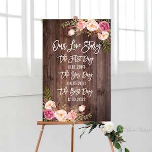 Rustic Our Love Story Sign, Blush Pink Wedding Sign, Wedding Timeline Sign, Blush Flowers, Digital File, W84