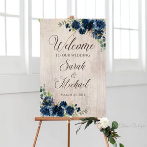 Marineblaues rustikales Willkommensschild, Hochzeit Willkommensschild, Willkommen zu unserem Hochzeitsschild, Digitale Datei, W946