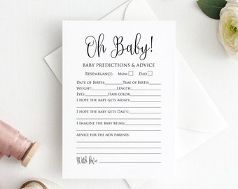 Spel met voorspellingen en advies voor baby's, klassieke advieskaarten voor babyshowers, direct downloaden, digitaal bestand, Oh Baby, BS59