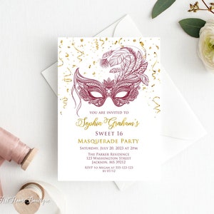 Masquerade Sweet 16 Invitation, Masquerade Party Invitation, Masquerade Birthday Invitation, Masquerade Ball, Mardi Gras Party, W1456