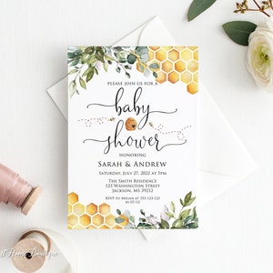 Honey Bee Baby Shower Invitation, Greenery Baby Shower Invitation, Honey Baby Shower, Honey Bee Invitation, Digital File, W1497
