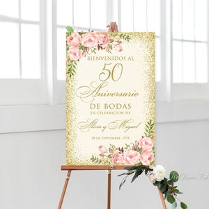 Bienvenidos al 50 Aniversario de Bodas, Blush Pink 50th Anniversary Welcome Sign, 50th Anniversary, Spanish Welcome Sign Boda de Oro W1663-1