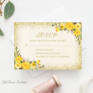 Tarjeta RSVP de boda amarilla, Tarjeta RSVP amarilla, Tarjeta RSVP de cumpleaños, Tarjetas adicionales, W715
