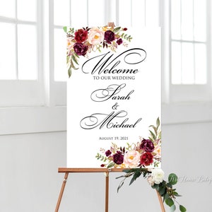 Burgundy Wedding Welcome Sign, Welcome To Our Wedding Sign, Marsala Wedding Welcome Sign, Large Welcome Sign, W876