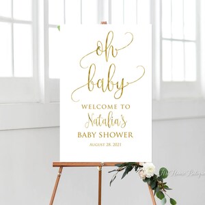 Oh Baby Welcome Sign, Baby Shower Welcome Sign, Calligraphy Welcome to Baby Shower Sign, Large Welcome Sign, Gold Welcome Sign, BS891-1